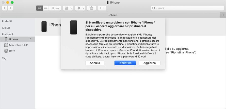 Inizializzare e rimuovere il codice su iPhone 12 con iTunes